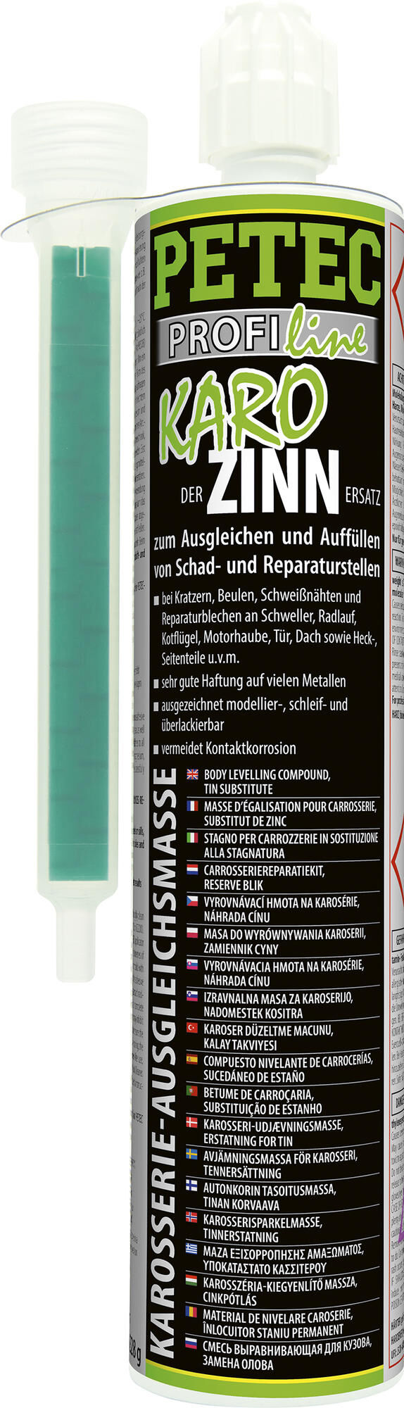 Petec egalisatiemassa karo-zinn caro tin 265 ml cartridge m.nozzle