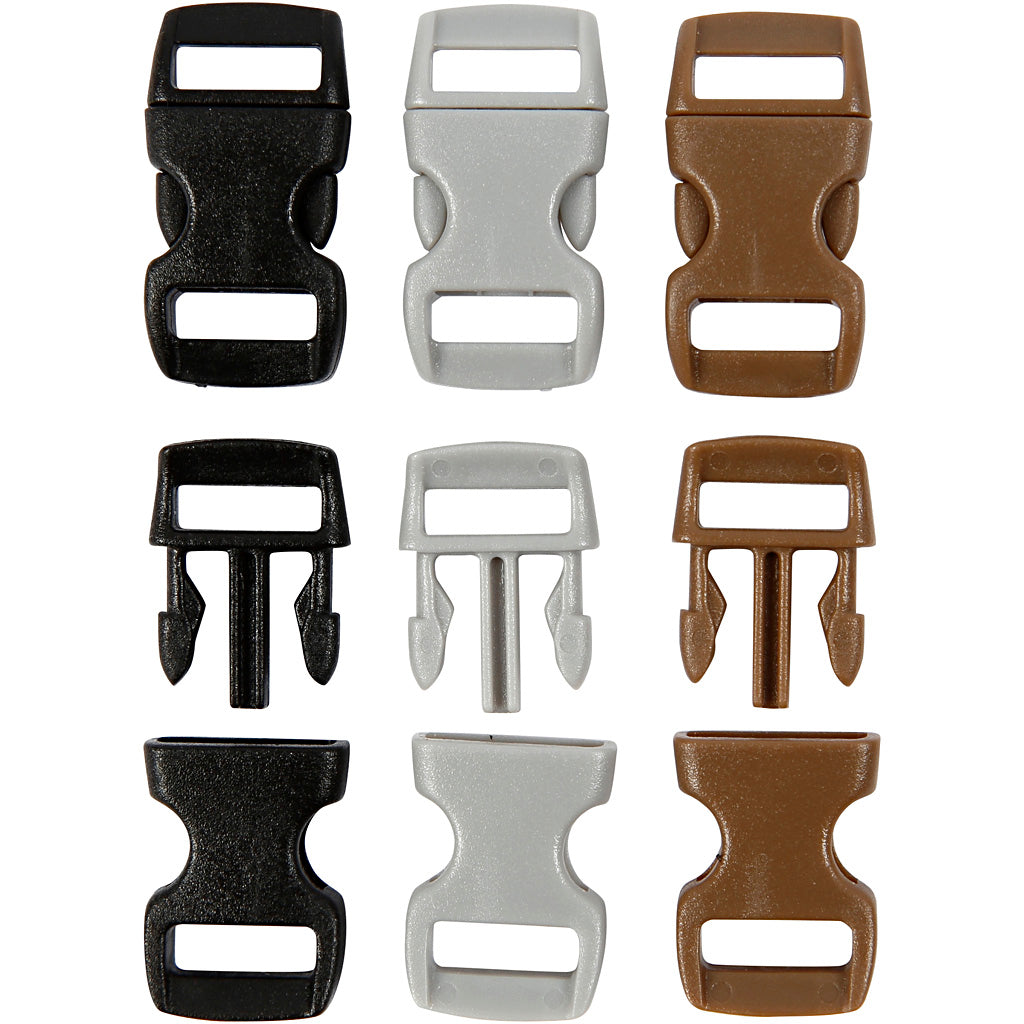 Creative Company click closure, L: 29 mm, W: 15 mm, hole size 3x11 mm, black, brown, gray, 100 pieces 1 box
