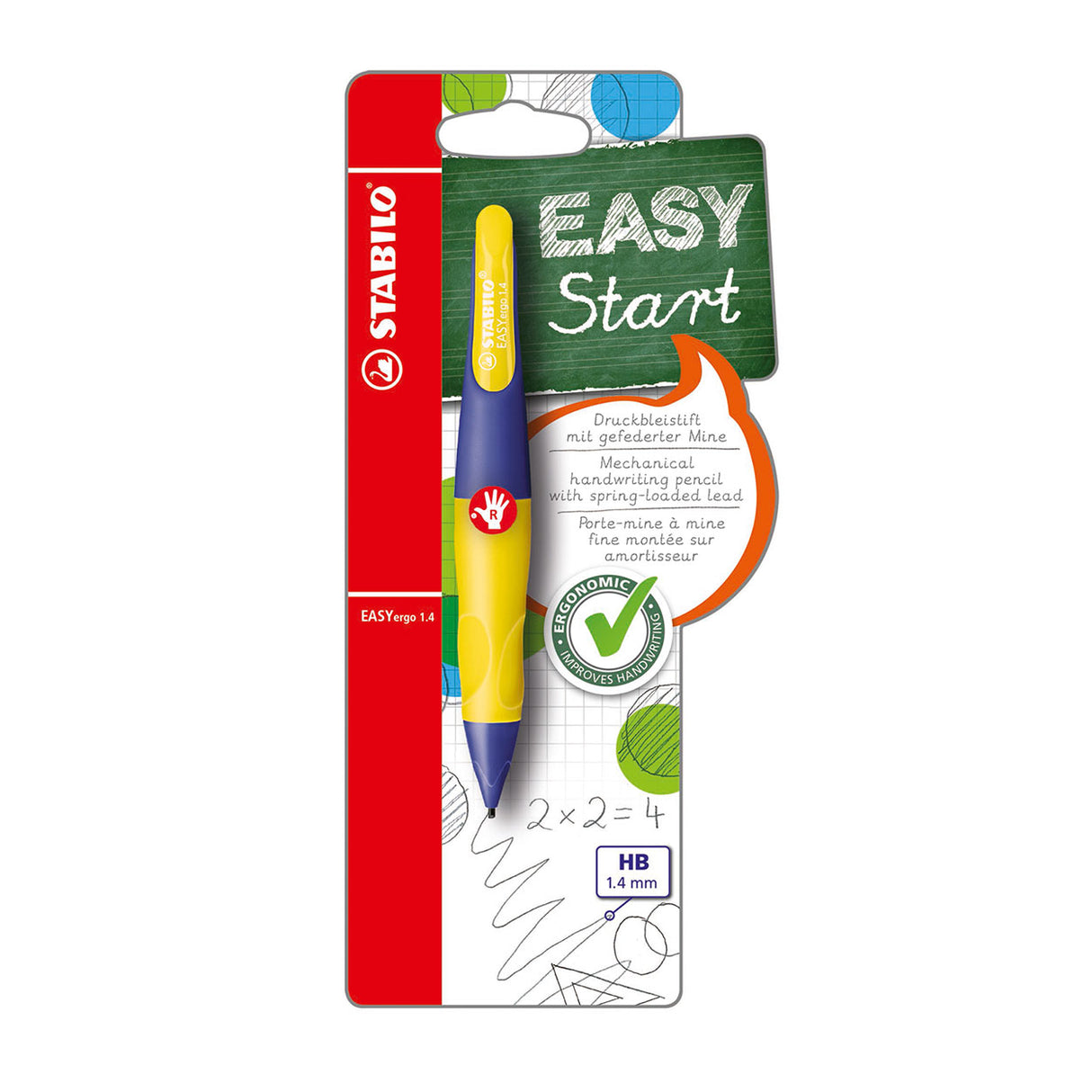 Stabilo easyergo 1.4 - ergonomesch mechanesch Bläistëft - riets Hand - neon giel