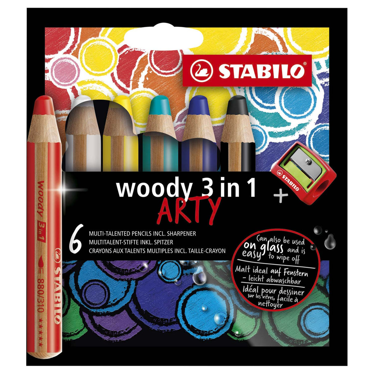 Stabilo woody 3 an 1 - multitalentéiert faarweg Bläistëft - arty - Set vu 6 Stéck. + Bläistëftschärfer