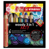 Stabilo woody 3 an 1 - multitalentéiert faarweg Bläistëft - arty - Set vu 6 Stéck. + Bläistëftschärfer