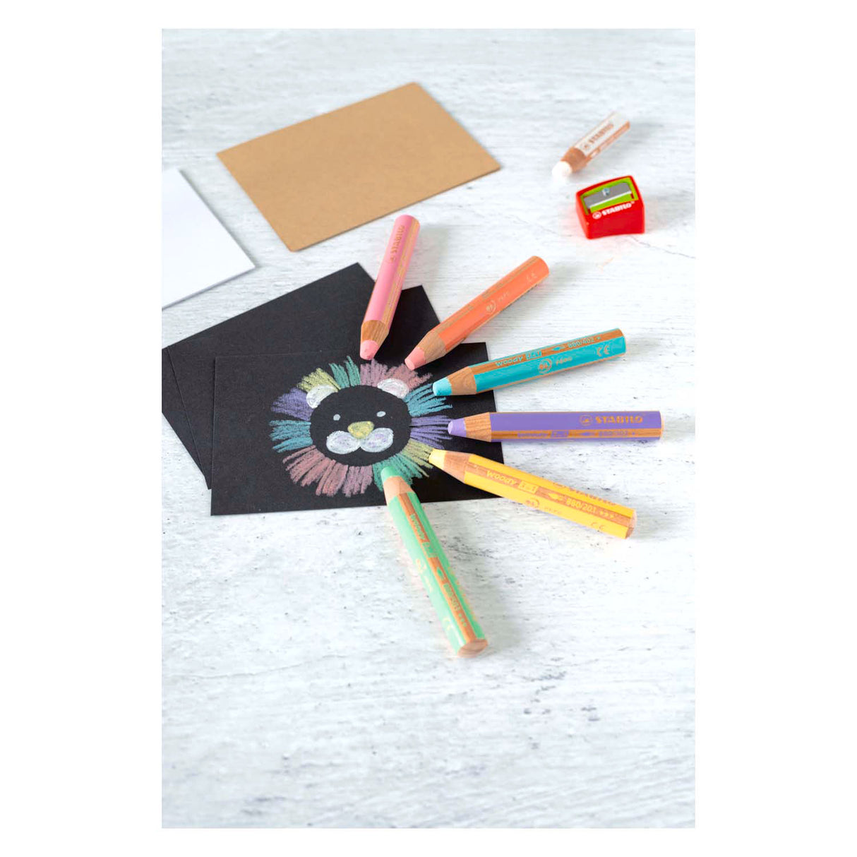 StaBilo Woody 3in1 Bleistift - 6 Faarwen + Bläistëfter