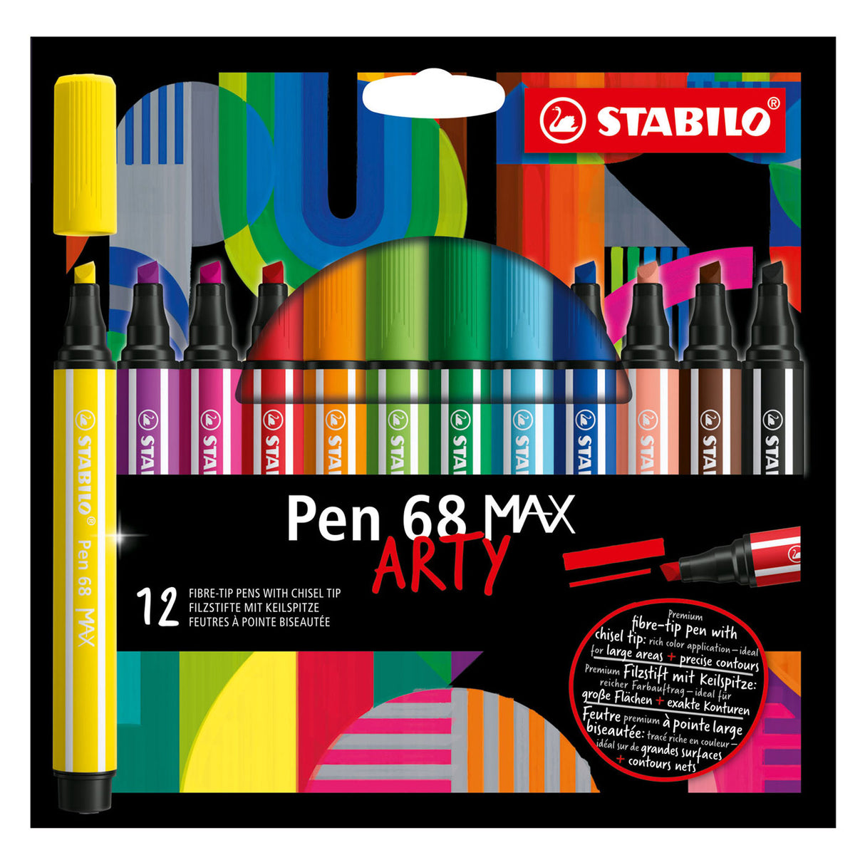 Stabilo Pen 68 max arty - Filzstift mat décke Meissel Tipp - Set vun 12 Stécker