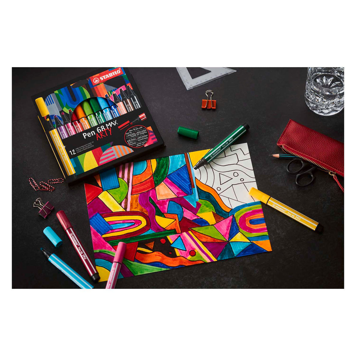 Pen stabilo 68 Max Arty fieltro -tip con pico de cincel grueso 20 colores