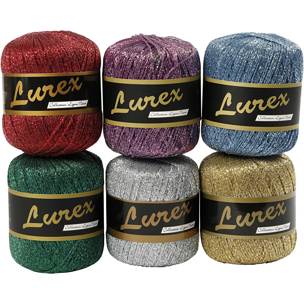 Lurex glitter yarn, l: 160 m, various colors, 6x25 gr 1 box