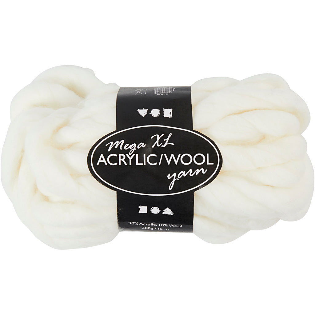 Creativ company xl acrylic yarn, length 15 m, size mega, off-white, 300 g 1 ball