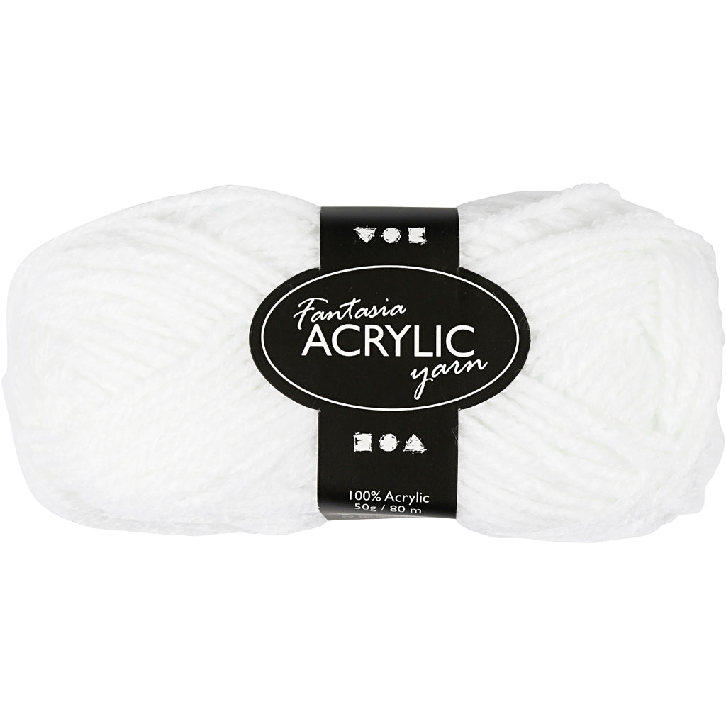 Akrylgarn, vitt, 50gr, 80m