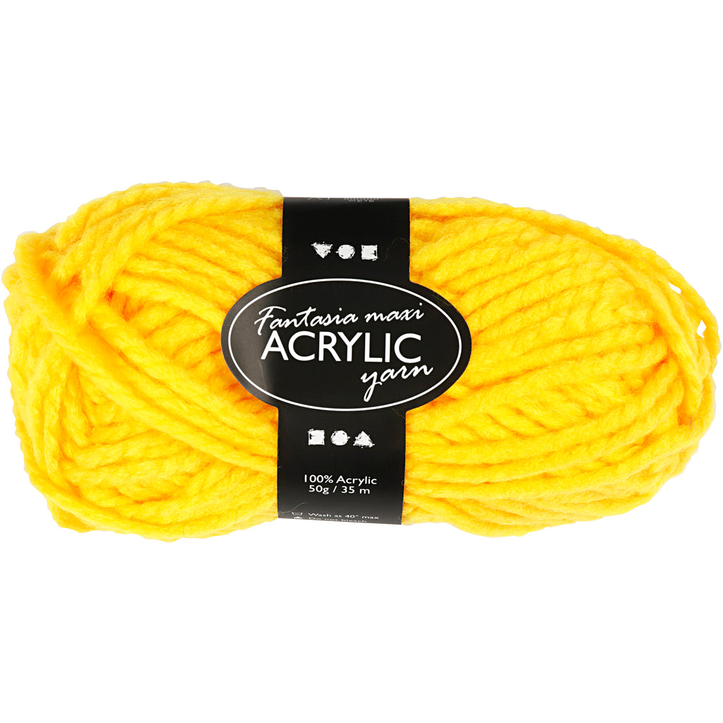 Creativ company fantasia acrylgaren, l: 35 m, maxi, geel, 50 gr 1 bol