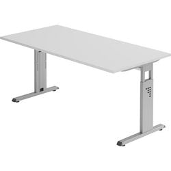 Desk, straight, light grey, height-adjustable, 4-leg, 1600x800x680-760mm