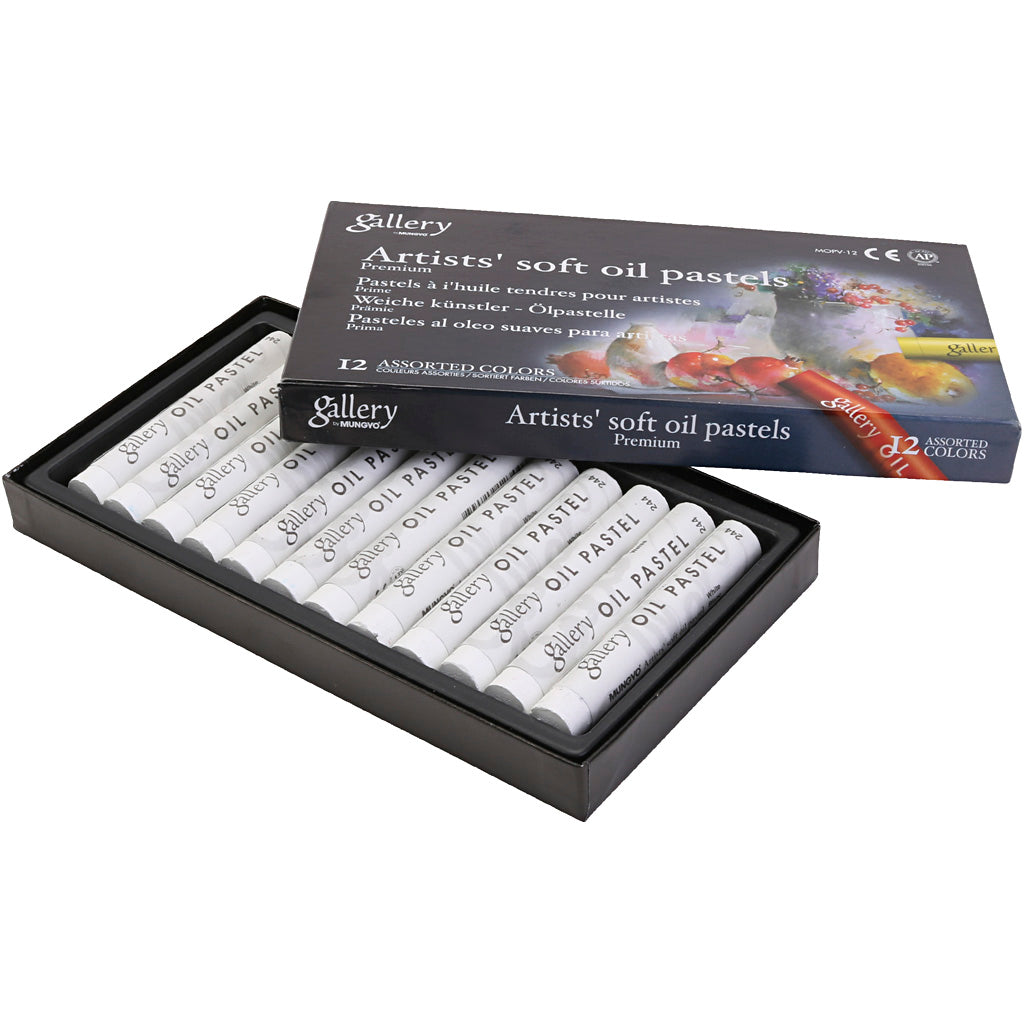 Gallery oil pastel, l: 7 cm, d 11 mm, thickness 11 mm, white, 12 pieces in a box
