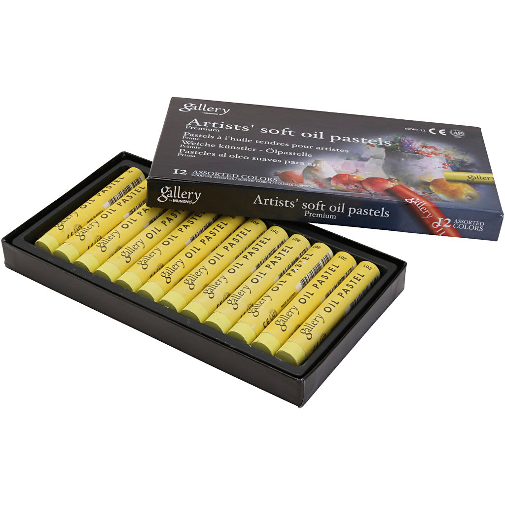Gallery oil pastel, l: 7 cm, d 11 mm, thickness 11 mm, lemon yellow, 12 pieces in a box