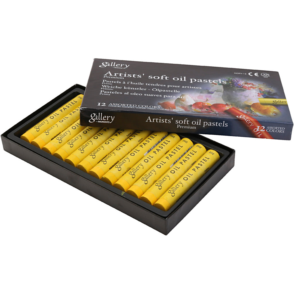 Gallery oil pastel, l: 7 cm, d 11 mm, thickness 11 mm, yellow, 12 pieces in a box