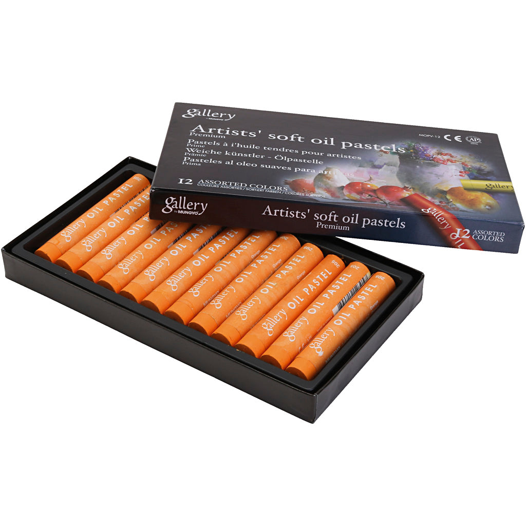 Gallery oil pastel, l: 7 cm, d 11 mm, thickness 11 mm, orange, 12 pieces in a box