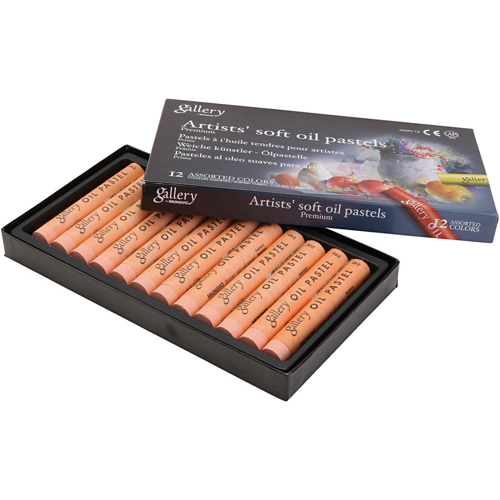 Gallery oil pastel, l: 7 cm, d 11 mm, thickness 11 mm, salmon, 12 pieces in a box