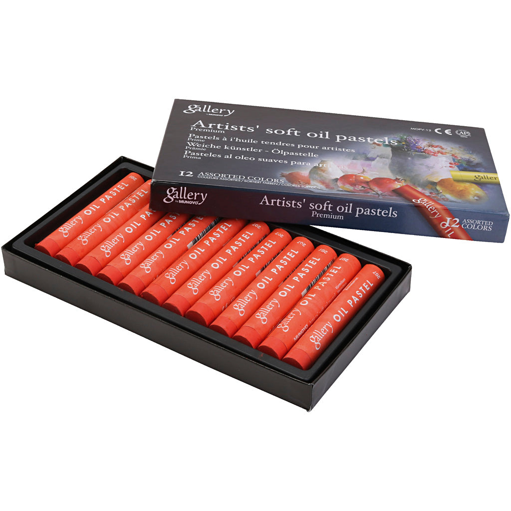 Gallery oil pastel, l: 7 cm, d 11 mm, thickness 11 mm, vermilion, 12 pieces in a box