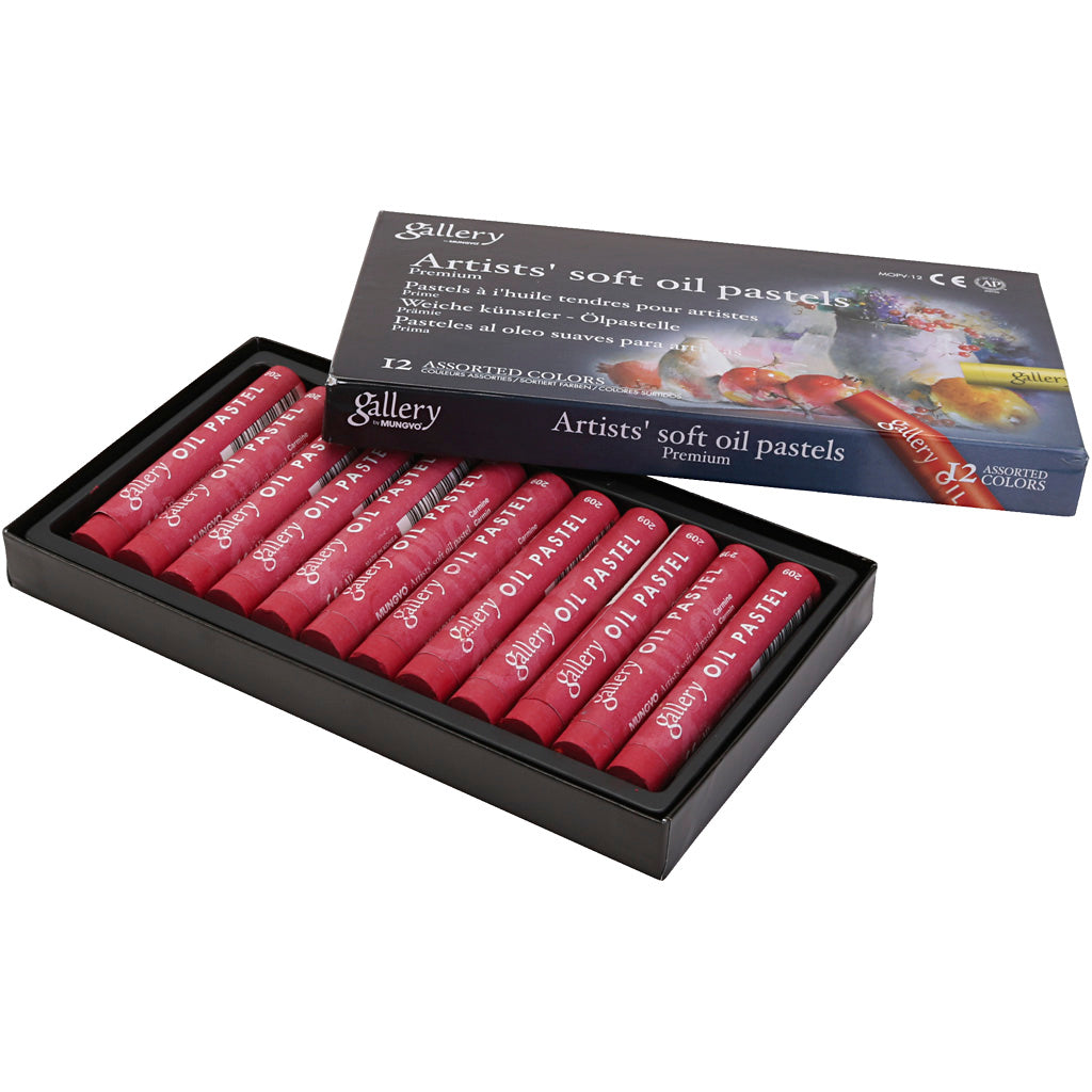 Gallery oil pastel, l: 7 cm, d 11 mm, thickness 11 mm, carmine red, 12 pieces in a box