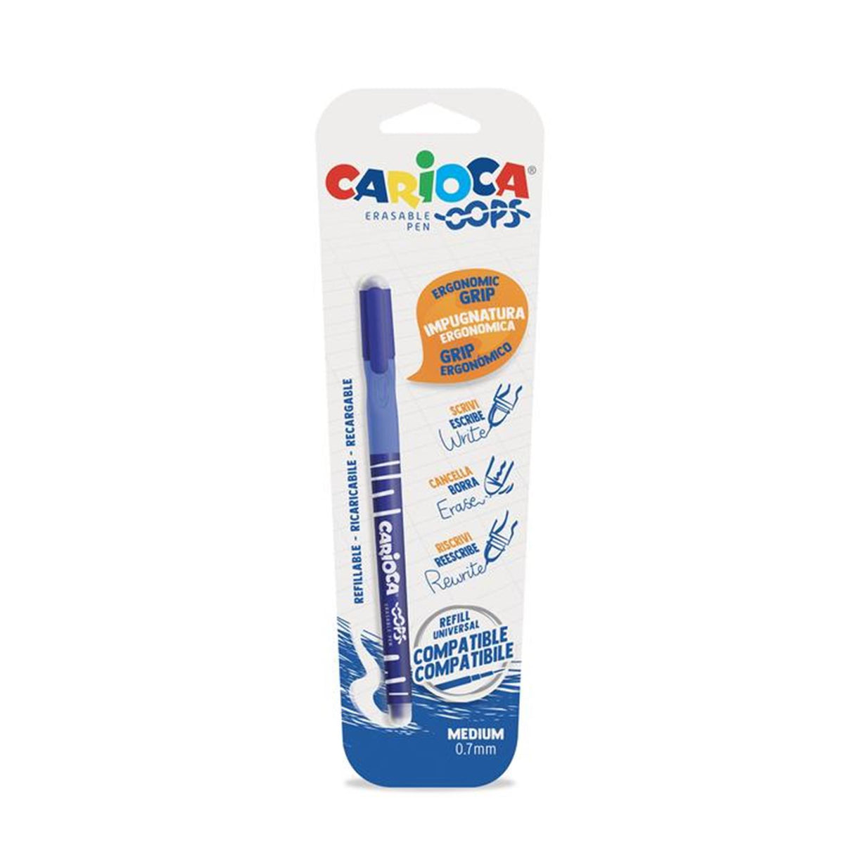 Carioca oops uitwisbare pen 0,7mm blauw