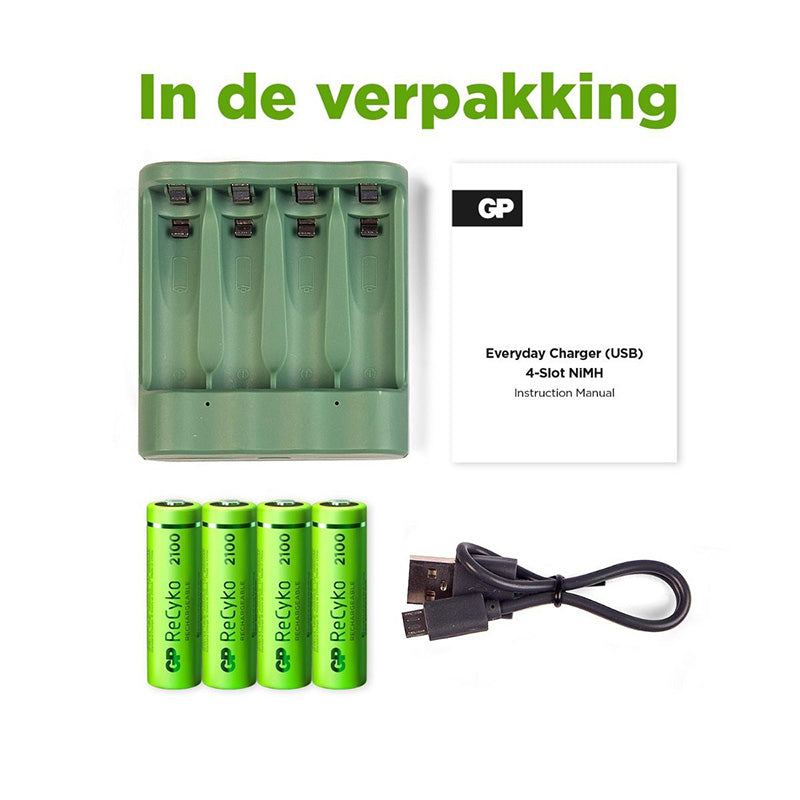 GP USB polnilnik akumulatorja + 4 x aa baterije 2100Mah nimh