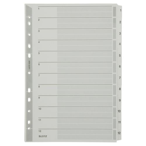 Tabbladen leitz grijs 1 tot 12 a4 160g m² karton
