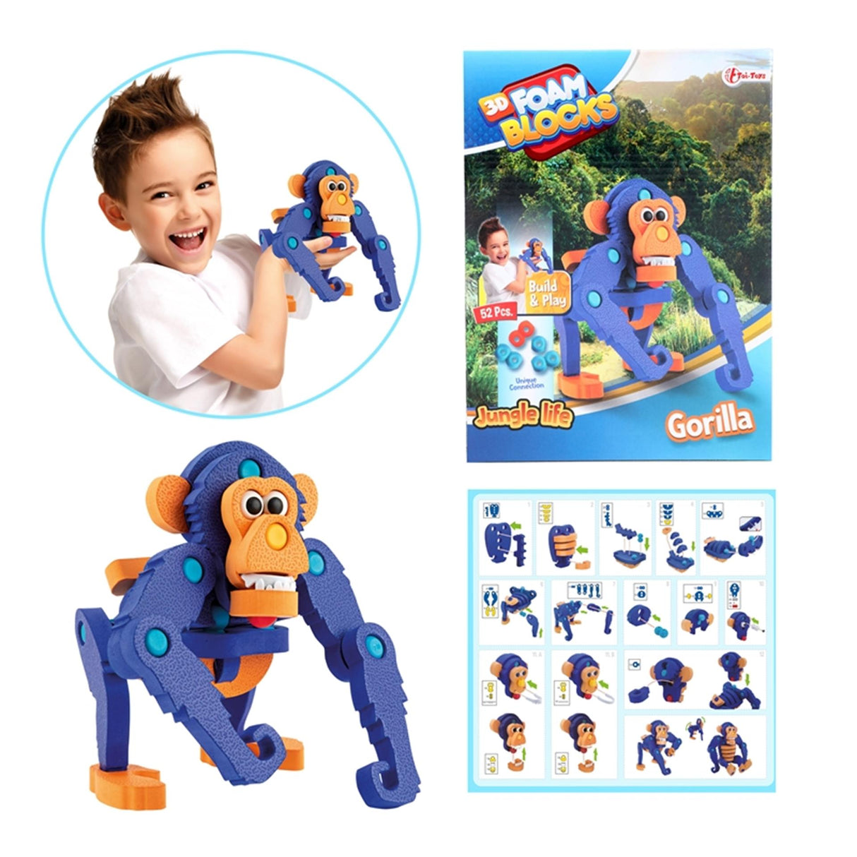 Toi-toys craft puzzle monkey junior 25.8 cm blue 59-piece