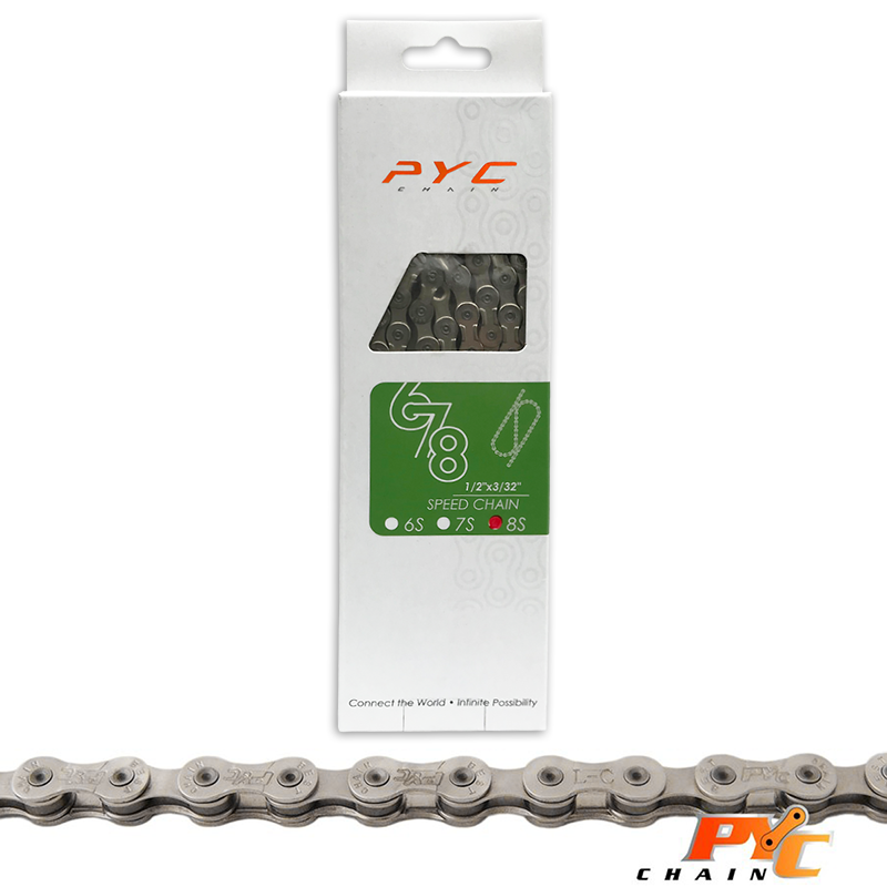 Łańcuch rowerowy PYC - 8 biegów - 116 linków - 1 2 x 3 32 cale - trwałe - Shimano