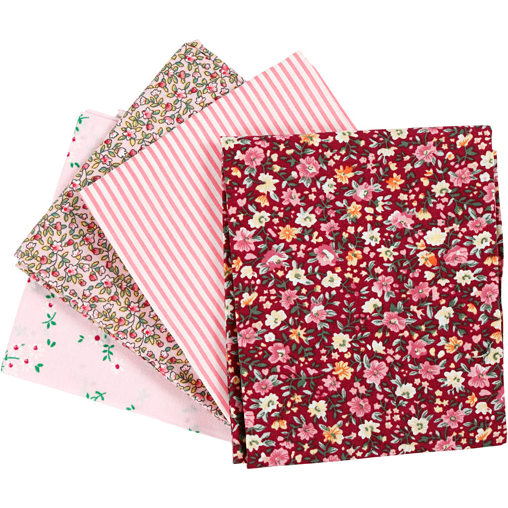 Patchwork fabric pink 45x55cm, 4st.