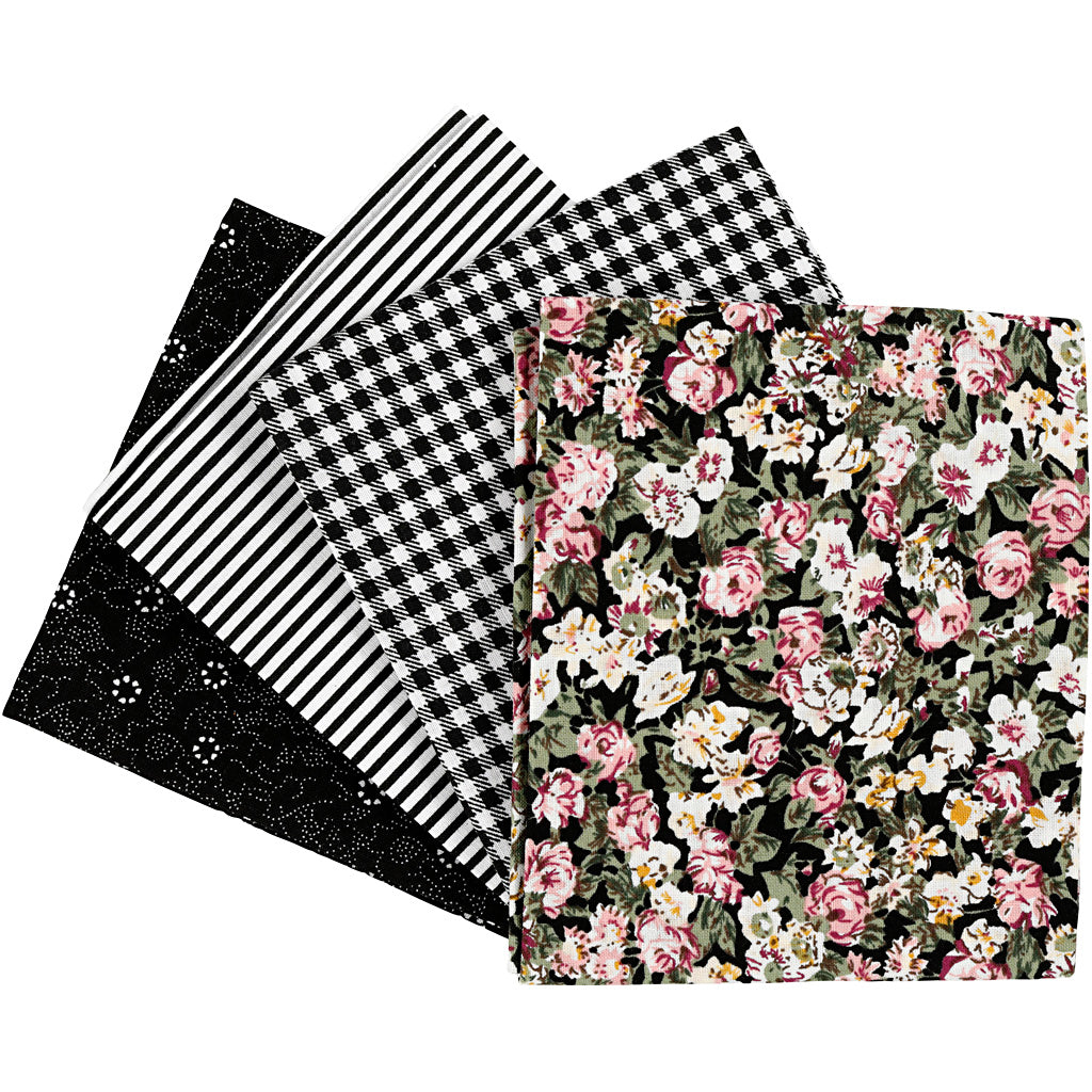 Patchwork fabric black 45x55cm, 4st.