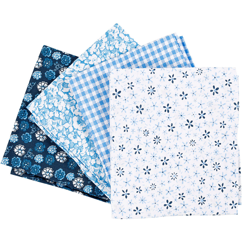 Patchwork fabric blue 45x55cm, 4st.