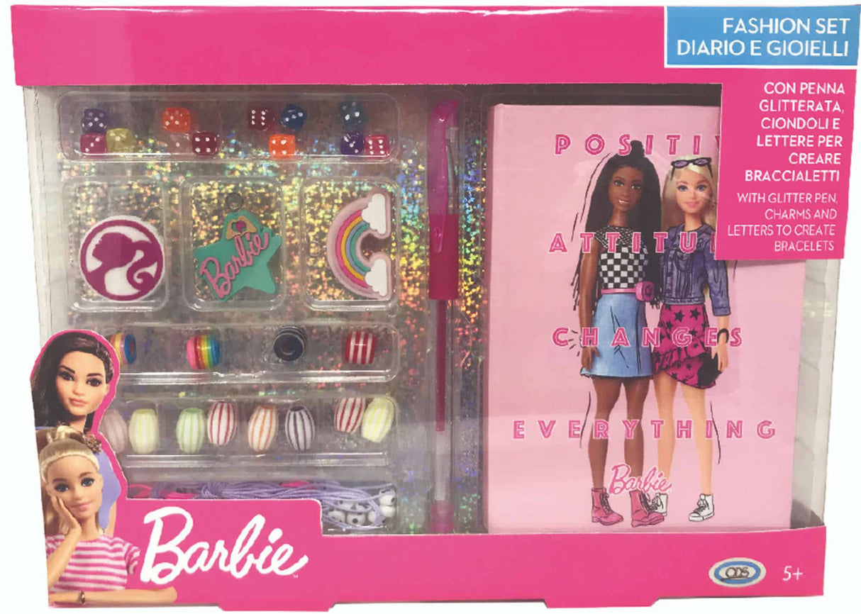 Mattel Barbie jewelry set, charms, bracelets, glitter pen, and diary