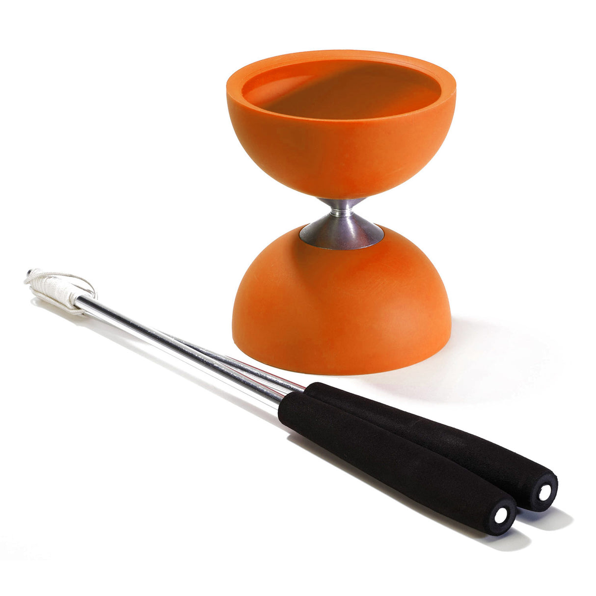 Eureka gummi diabolo med aluminiumpinnar - orange