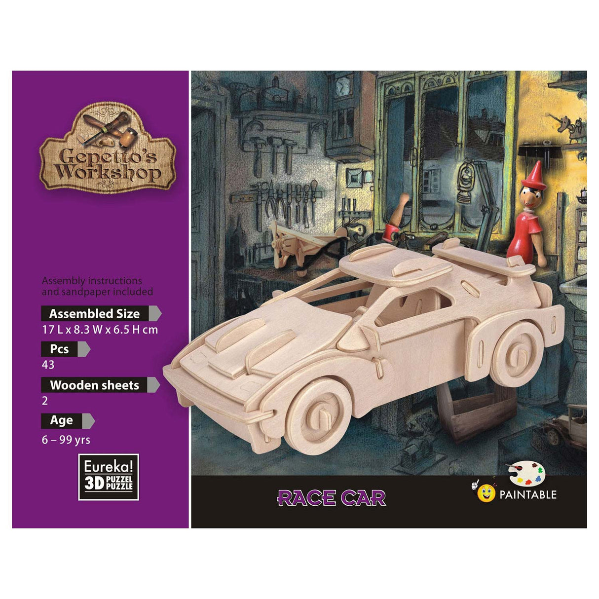 GEPETTO WORKSHOP Dřevěná stavební balíček 3D - závodní auto