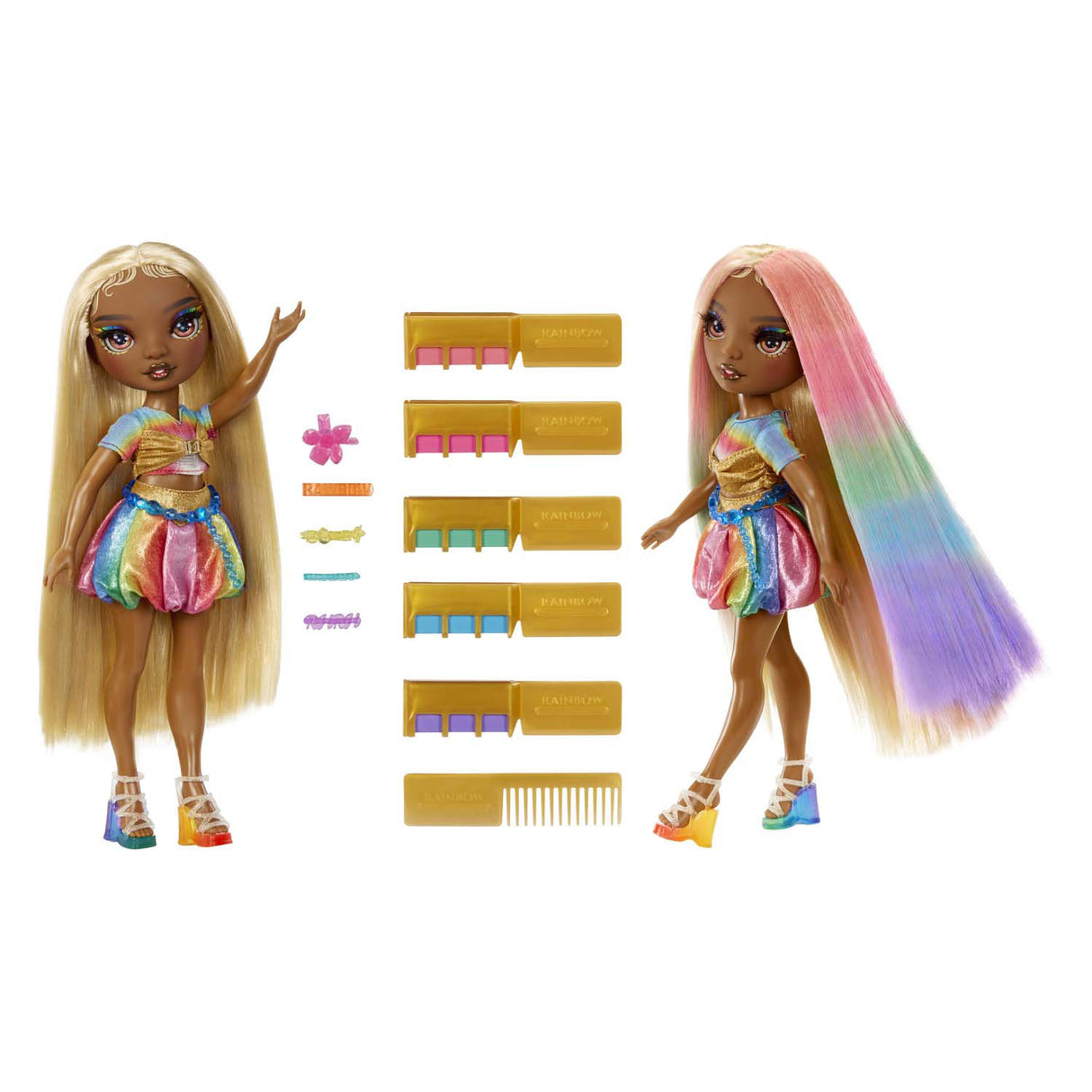 Mga entertainment poupée haute couture arc-en-ciel avec craie pour cheveux - meline gold