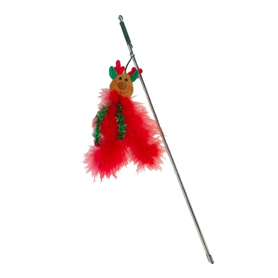 Happy Pet Cat rod Sparkle Reindier with feathers