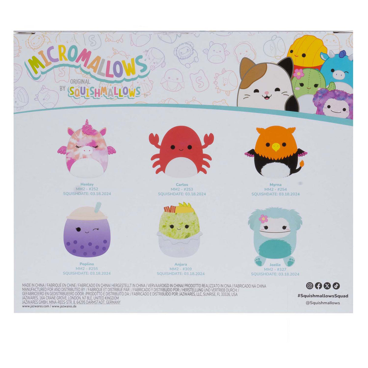 Squishmallows cuddly plush micromallows - myrnam henley, carlos, anjara, joelle, poplina, 6-pack