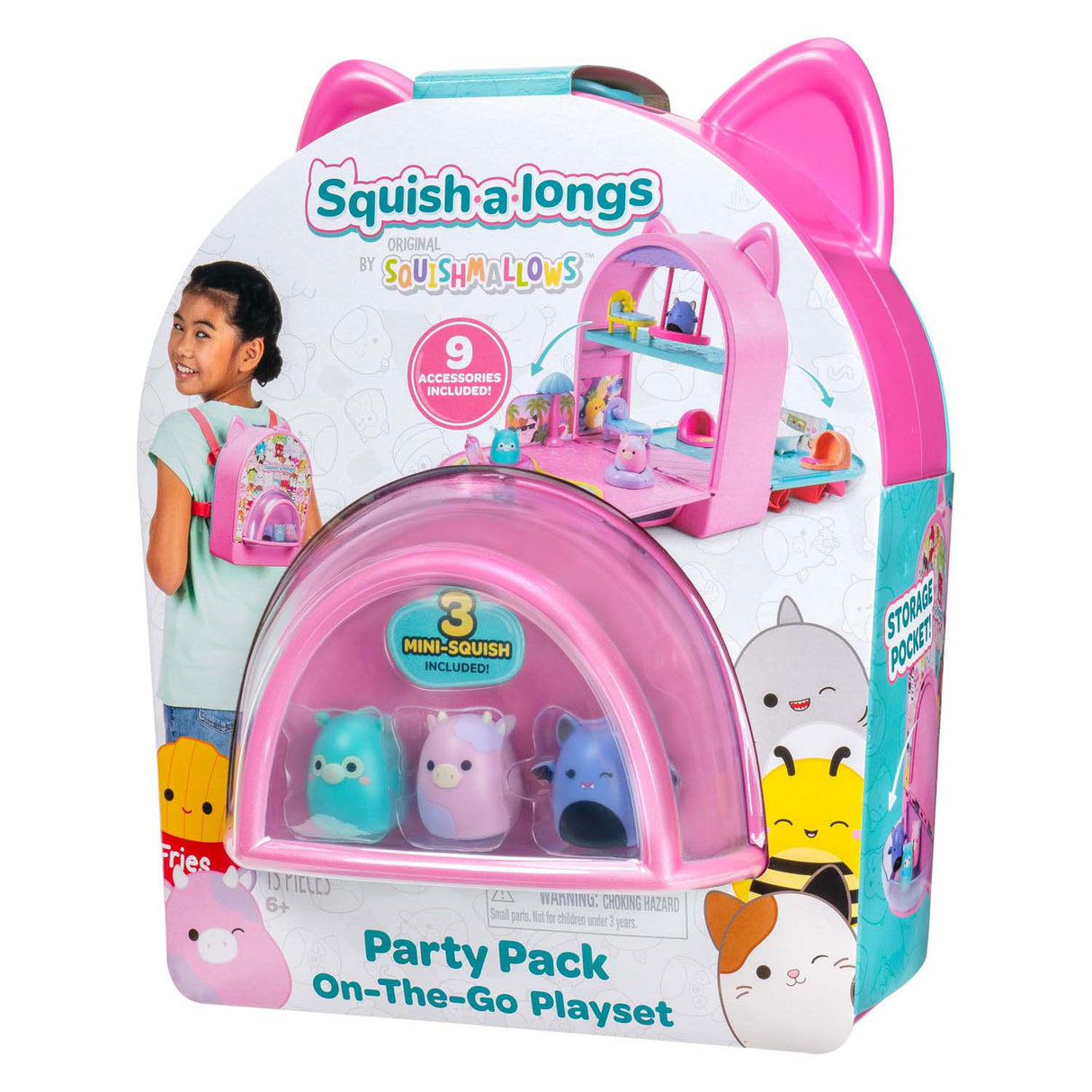 Squishmallows - squish-a-longs onderweg speelset feest