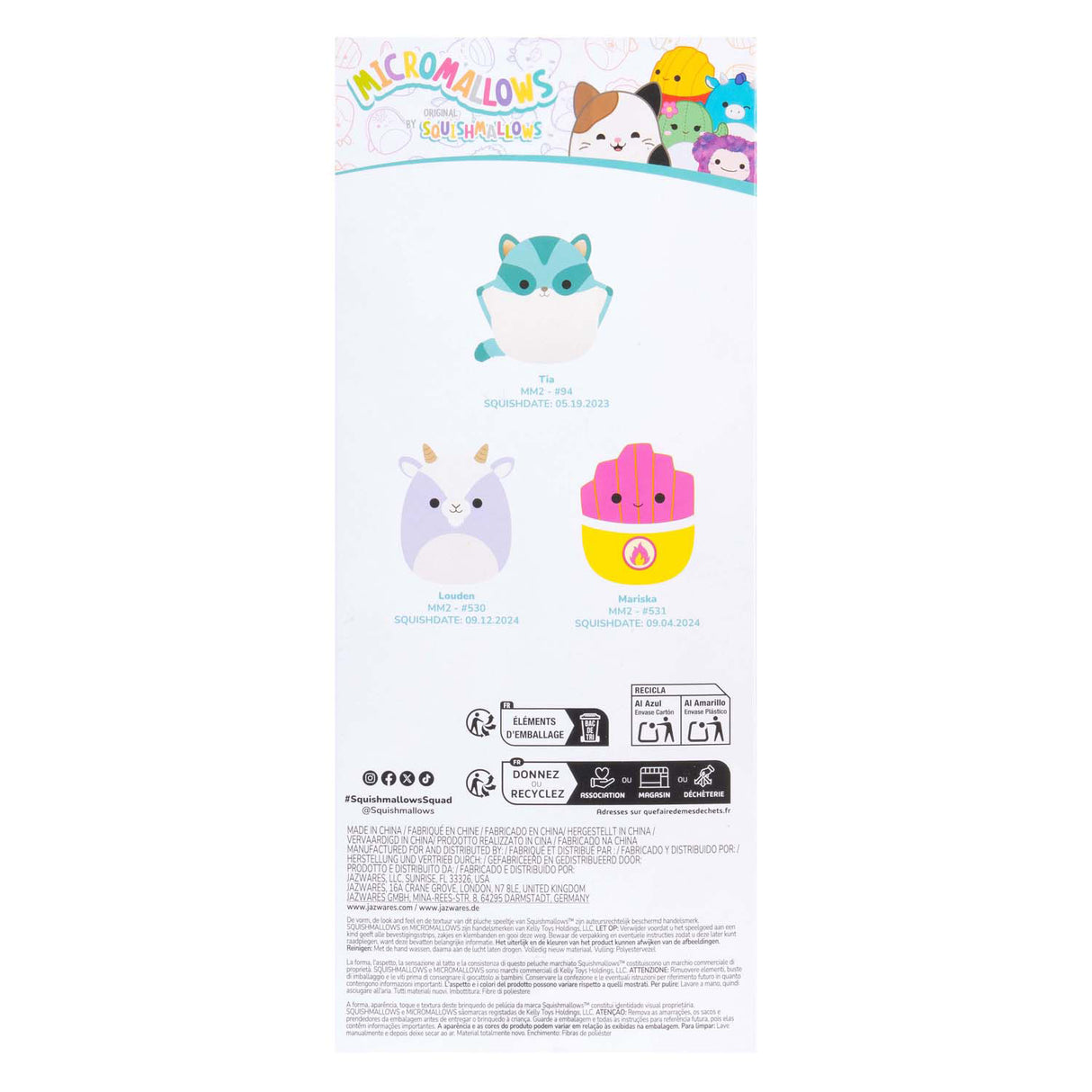 Jazwares squishmallows knuffel knuffel knuffel knuffel - micromallows tia, mariska, louden - 3dlg.