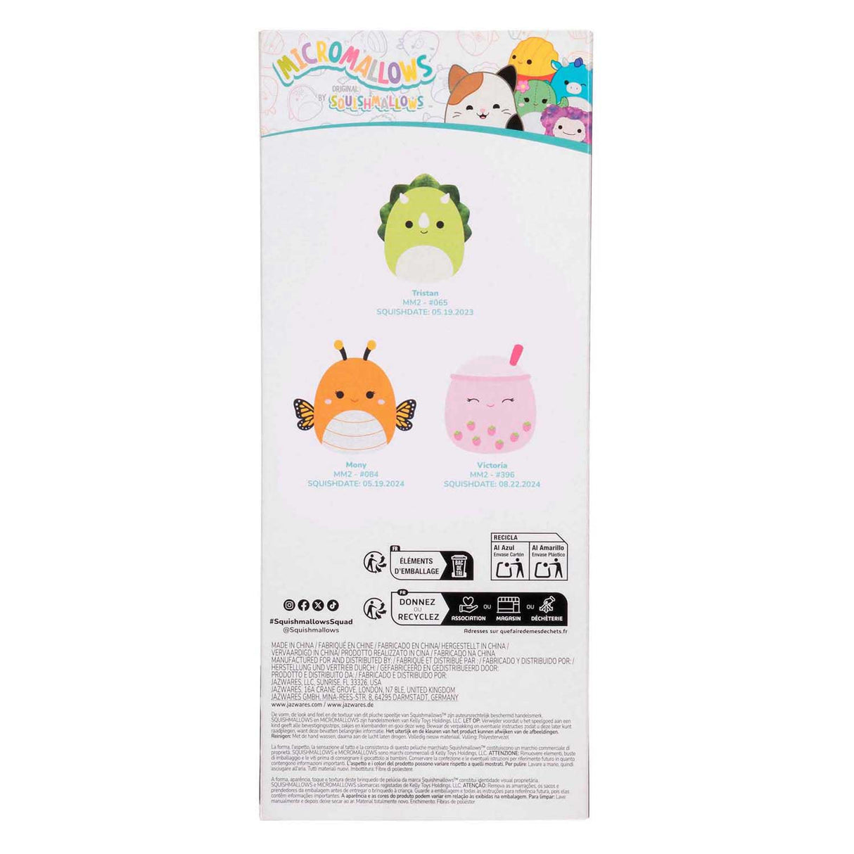 Jazwares squishmallows knuffel pluche - micromallows mony, tristan, victoria - 3dlg.