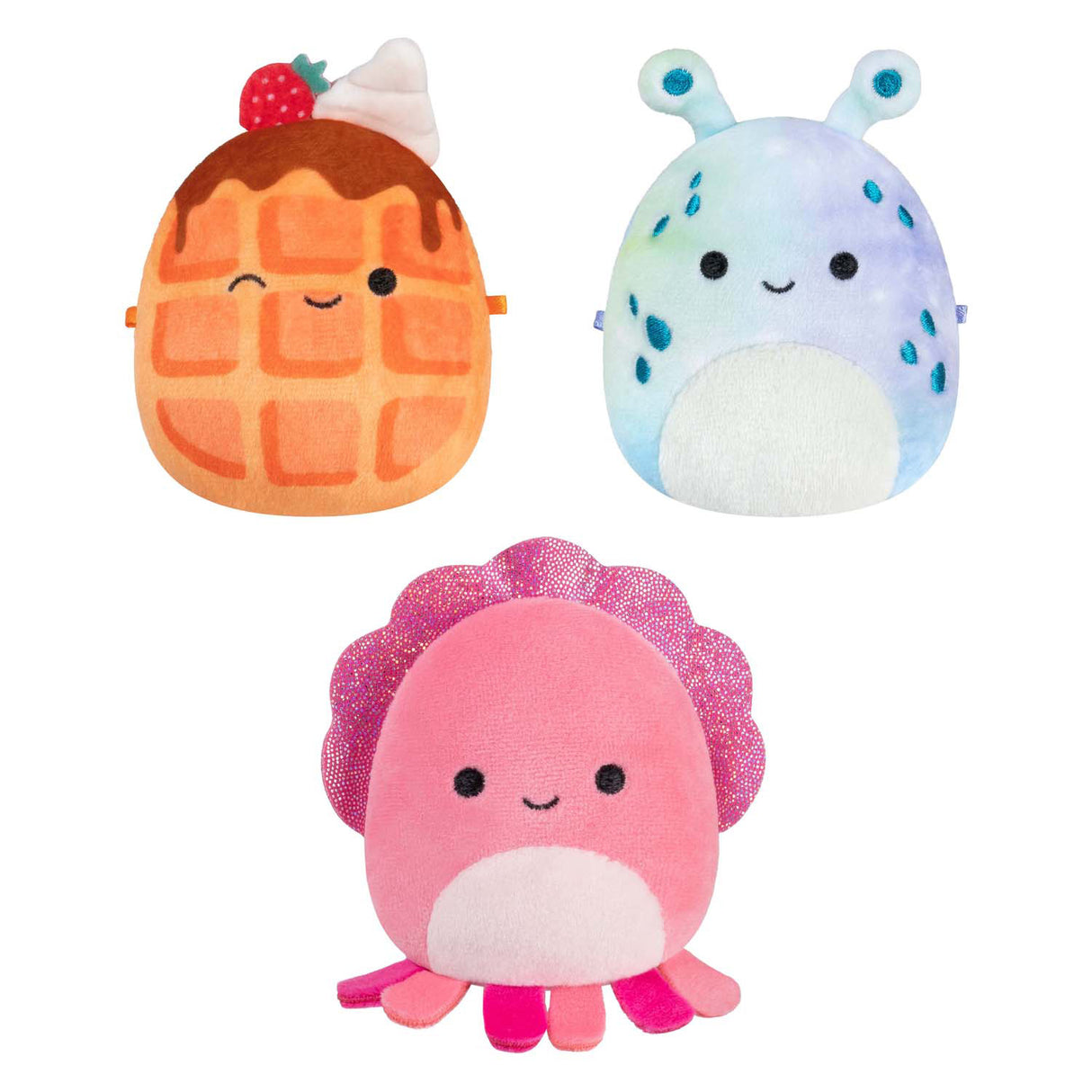 Jazwares squishmallows brinquedo fofinho de pelúcia - micromallows auggie, weaver, zinx - 3 unid.