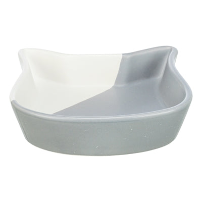 Trixie cat food bowl cat head ceramic gray white