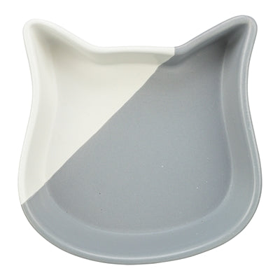 Trixie cat food bowl cat head ceramic gray white
