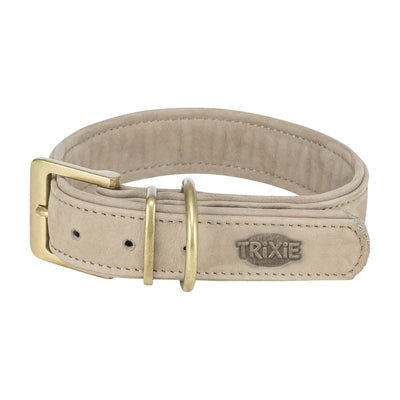 Trixie dog collar pure leather light gray