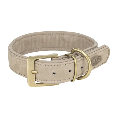 Trixie dog collar pure leather light gray