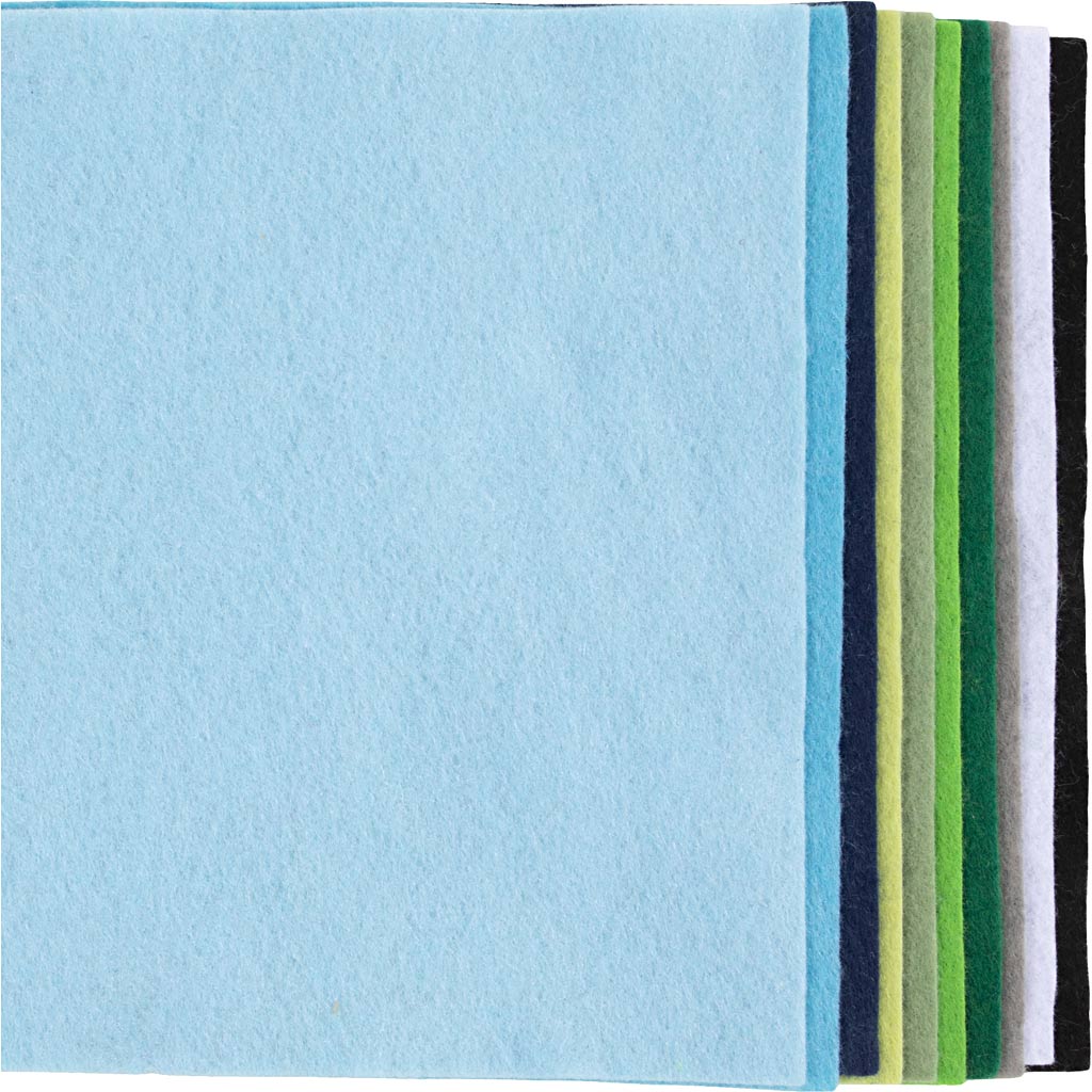 Creativ company hobby felt, A4, sheet 210x297 mm, thickness 2 mm, blue-green harmony, 10 pieces in a box