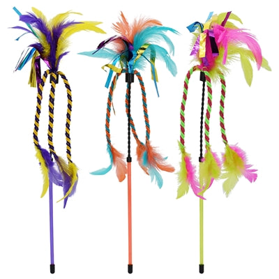 Happy pet tabby patch kattenhengel met lint en veren assorti