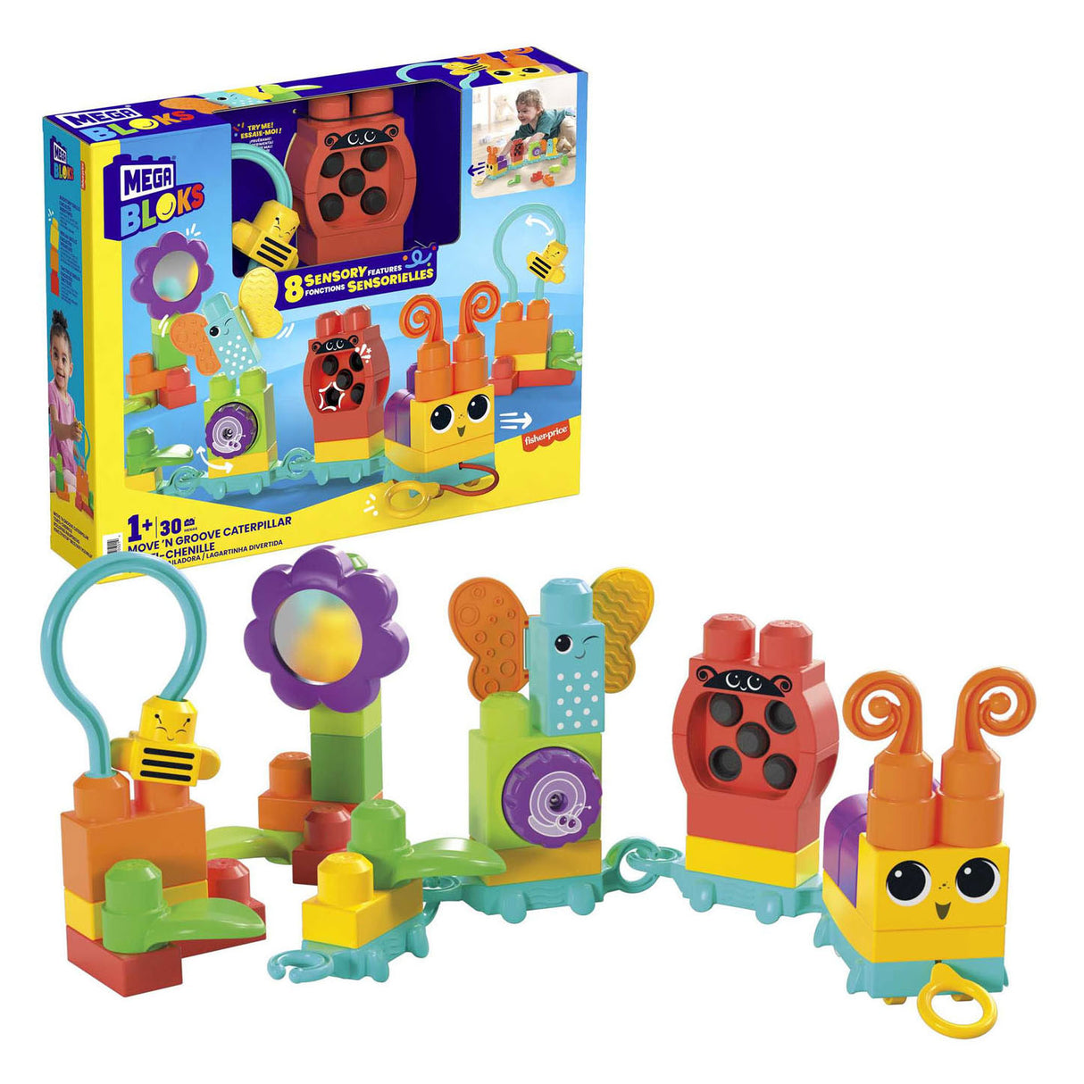 Mega Bloks bewegt 'n Groove Caterpillar Bouwset, 30dlg.