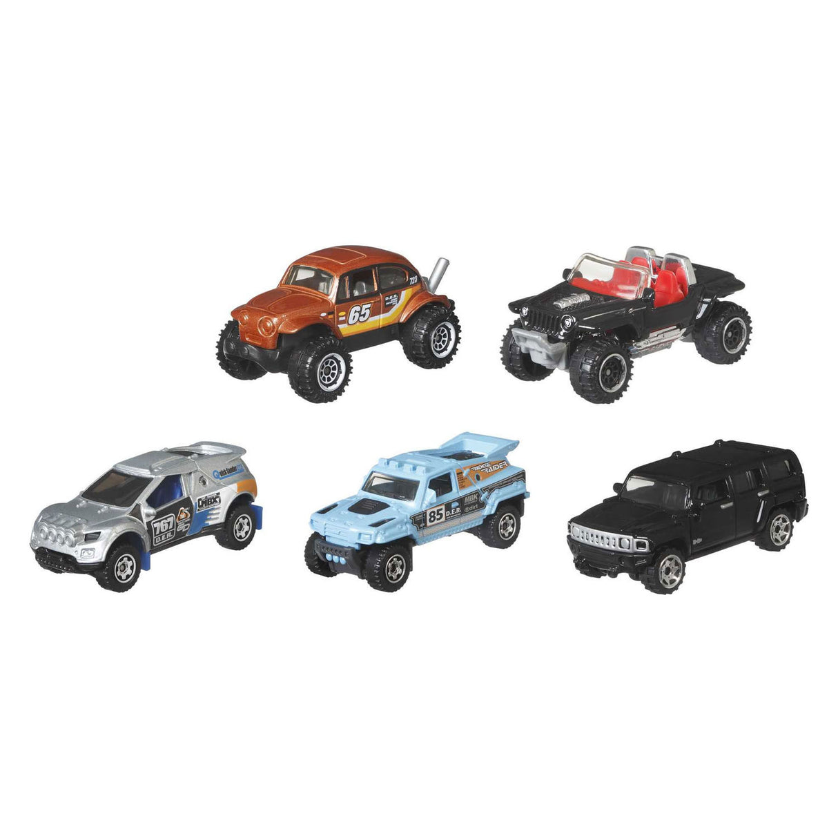 Mattel matchbox basics auto's, 5st.