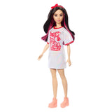 Barbie doll fashionista white dress dark hair