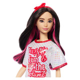 Barbie doll fashionista white dress dark hair