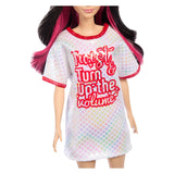 Barbie doll fashionista white dress dark hair