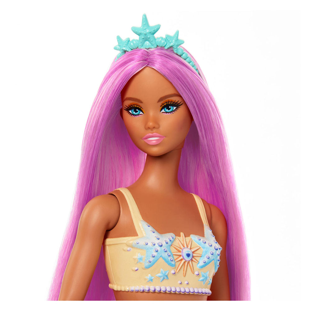 Mattel sirène pop avec des cheveux roses et une queue orange douce
